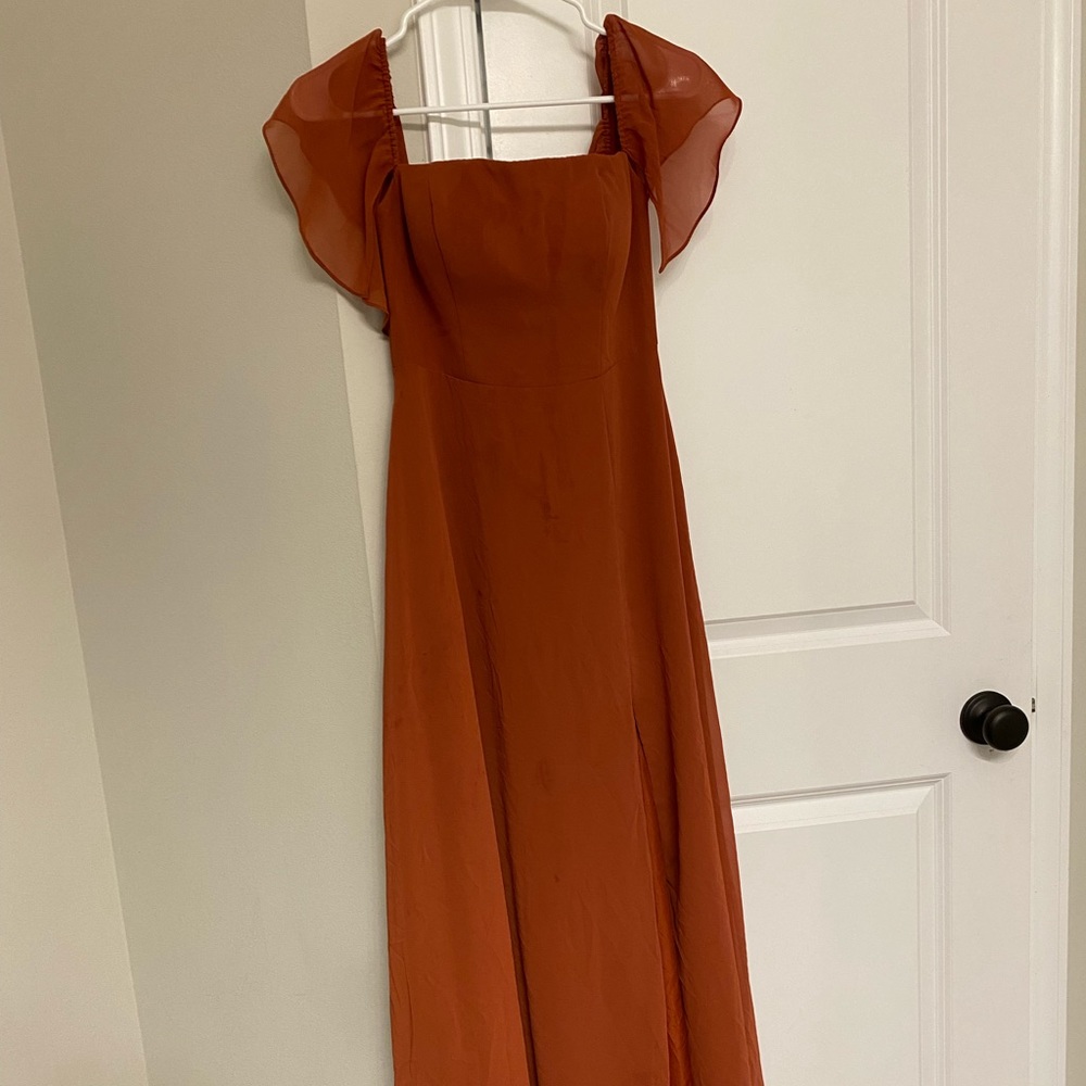 Azazie Terrocotta Chiffon Bridesmaid dress, size 0